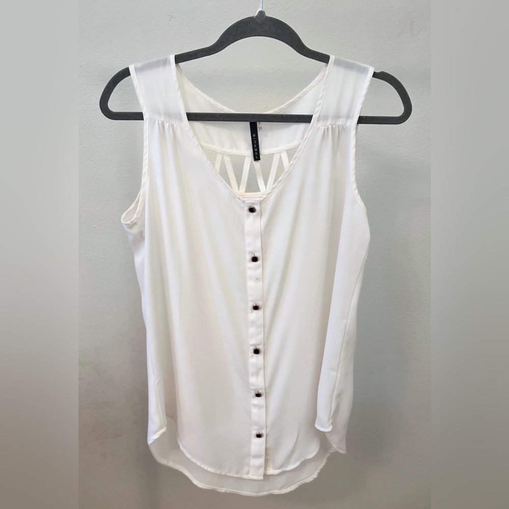 White Blouse Tank with Buttons and Small Back Cutouts
